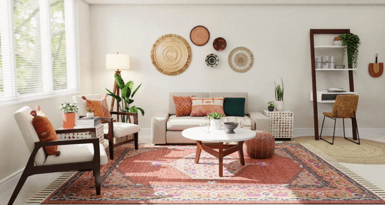 Modern living room with metallic decor accents